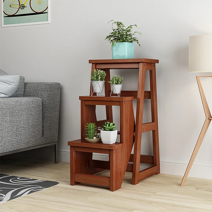 7M Multifunctional Household Ladder Stool Solid Wood Dual-purpose Indoor Two-step Three-step Stair Chair Climbing Ladder Folding