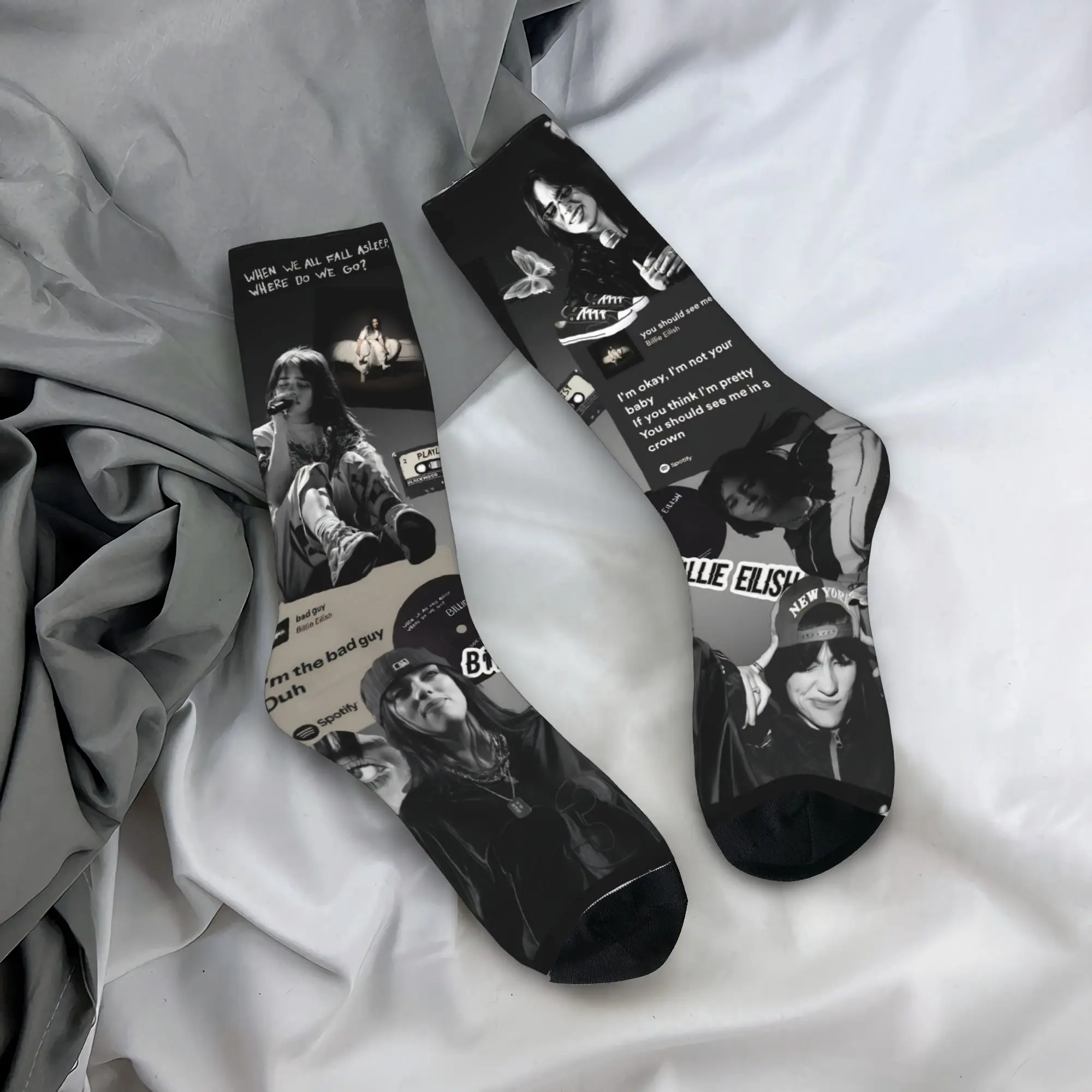 

Носки американской певицы, повседневные носки из полиэстера B-Billie-Girl E-eilish, новинка, весна-лето, осень-зима, средние носки-трубы, подарки
