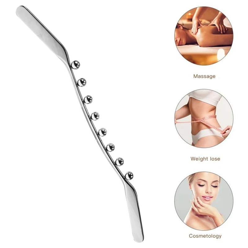 Tige de fascia en acier inoxydable, nouveau bâton de Massage méridien à 8 perles Gua Sha