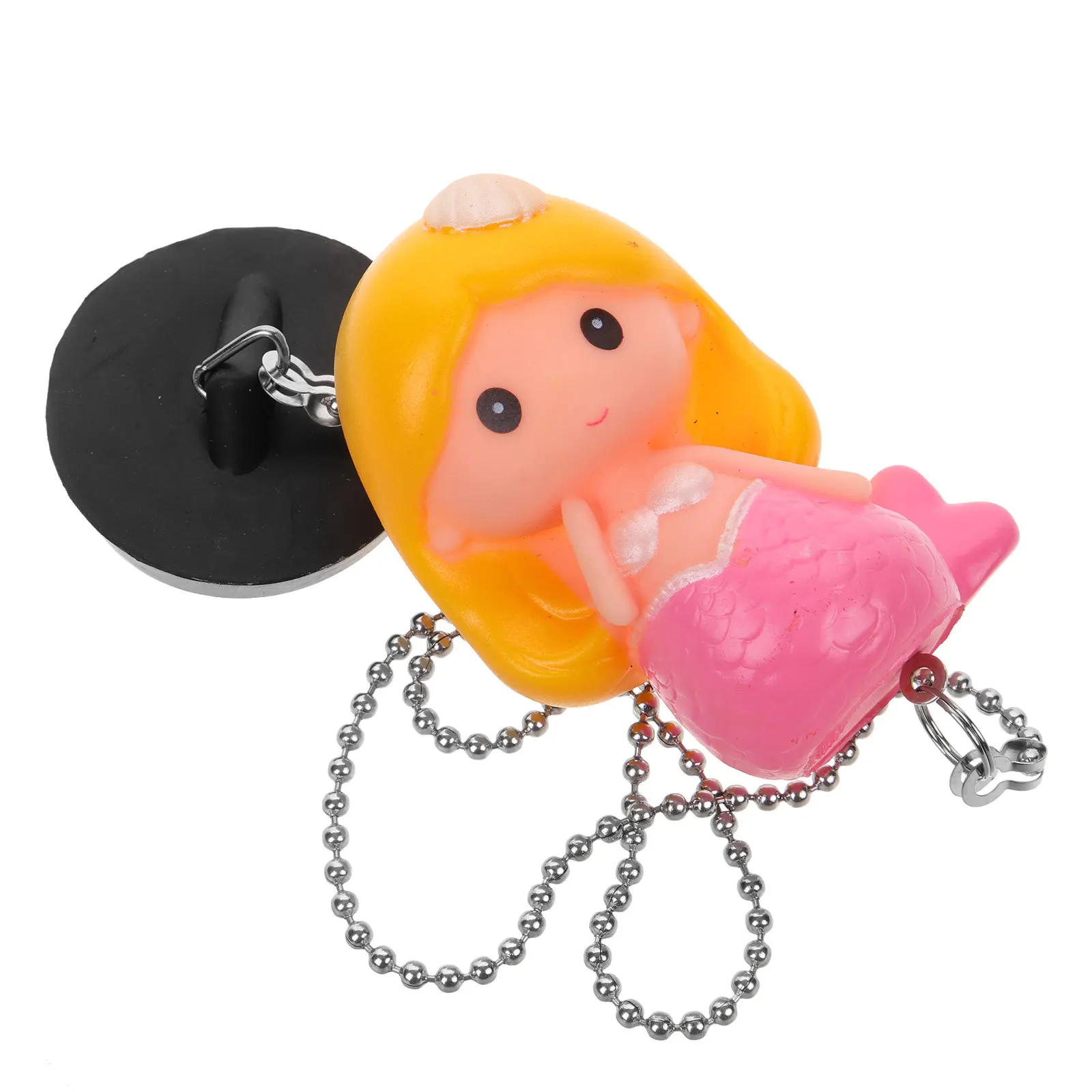 Mermaid Bathtub Stopper Rubber Drain Plug Tub Bath Sink Overflow Cover Wear-Resistant Chain Design Easy Clean Drain