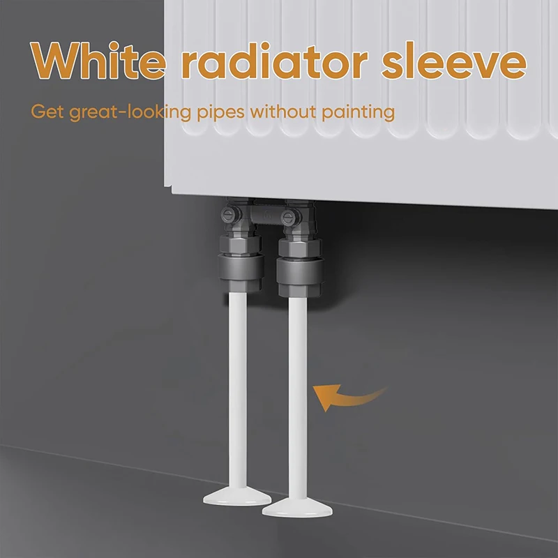 2Pcs Radiator Pipe Covers with 2Pcs Collars 15 x 200 mm Snap-On Pipe Sleeves and Radiator Pipe Collars Pipe Decorative Cover Kit