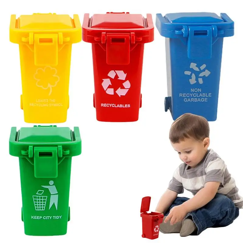 Can Garbage Trash Mini Toy Miniature Model Bin House Toys Truck Cans Sorting Desk Curbside Game Kids Scene Recycle Recycling