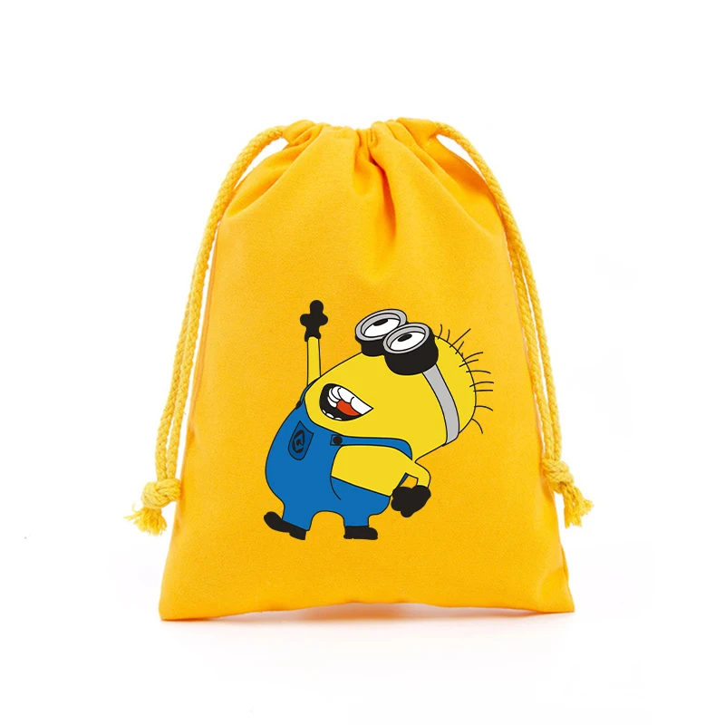 Despicable Mes Minionss Drawstring Pocket Movie Cartoon Print Sport Kids Child\'s Student Cute Portable Party Hand Bag Gift Pouch