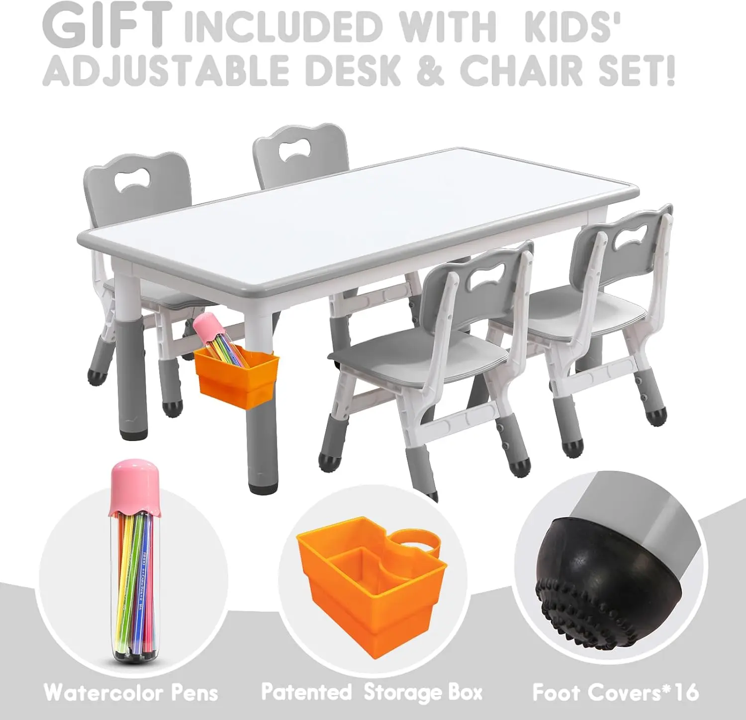 Table and Chair, Toddler Table and Chair Set, Adjustable Kids Table, Non-Slip Table Legs&Organizer, Graffiti Desktop, Suitable f