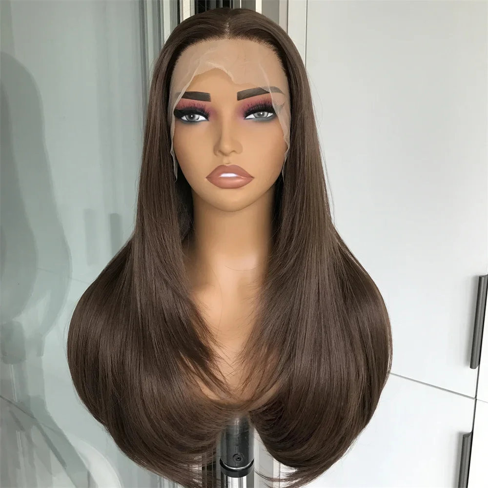 Soft Brown Straight Glueless Human Hair 5x5 Silk Base with Baby Hair HD Lace European Style Preplucked for Jewish Women view 2
