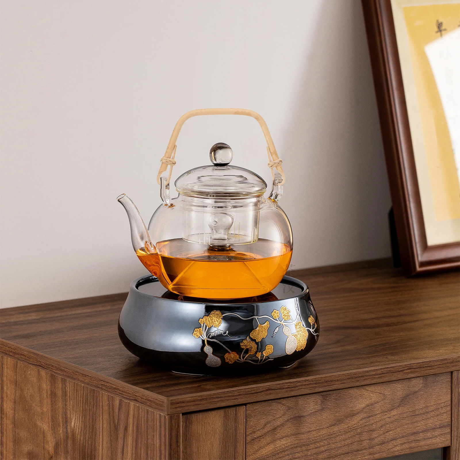 

Teapot Handle Accessories Clear Kettle Basket Trays for Coffee Table Bamboo Kettlebell Adapter