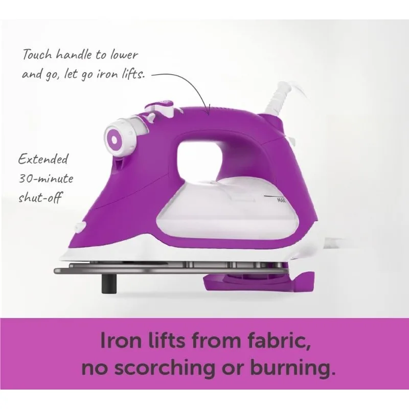 1800W Smart Iron with Auto Lift for Clothes, Sewing, Quilting and Hand Ironing Soleplate Steam Iron Purple Steam Iron