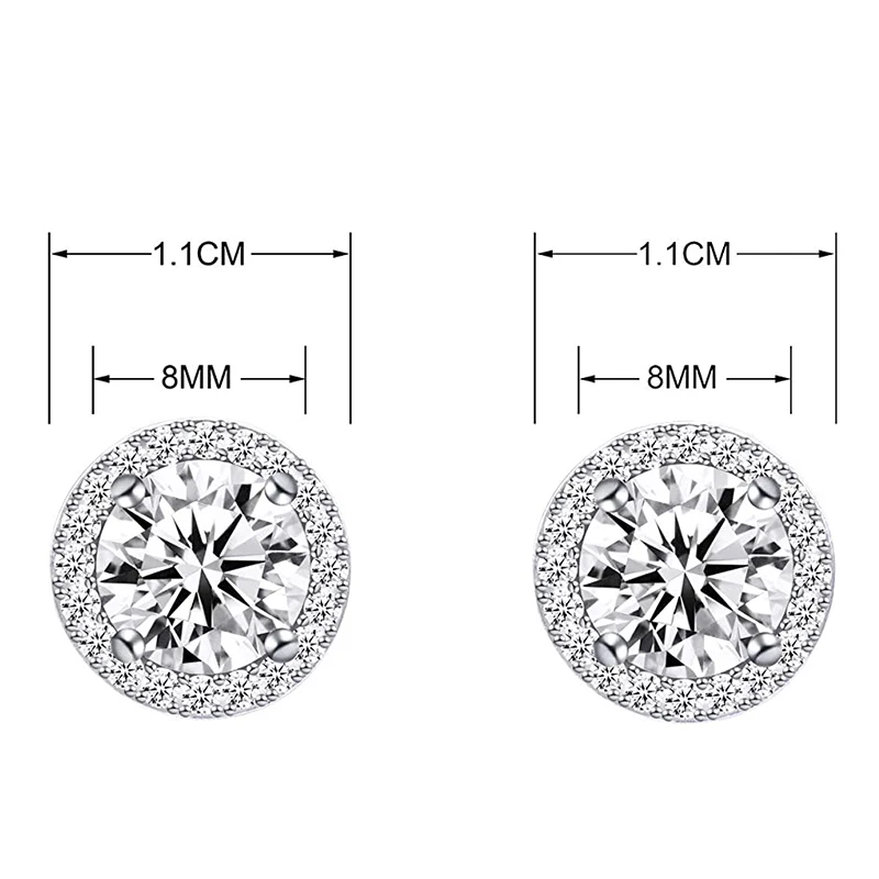 8MM,10MM Cubic Zirconia Crystal Clip On Earrings Round Non-Pierced Earrings For Women Girls