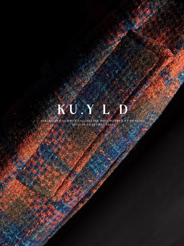 DFDG Cappotto scozzese in lana a blocchi di colore vintage elegante da donna 2025 Cappotto autunnale con colletto alla coreana monopetto invernale con cintura oversize