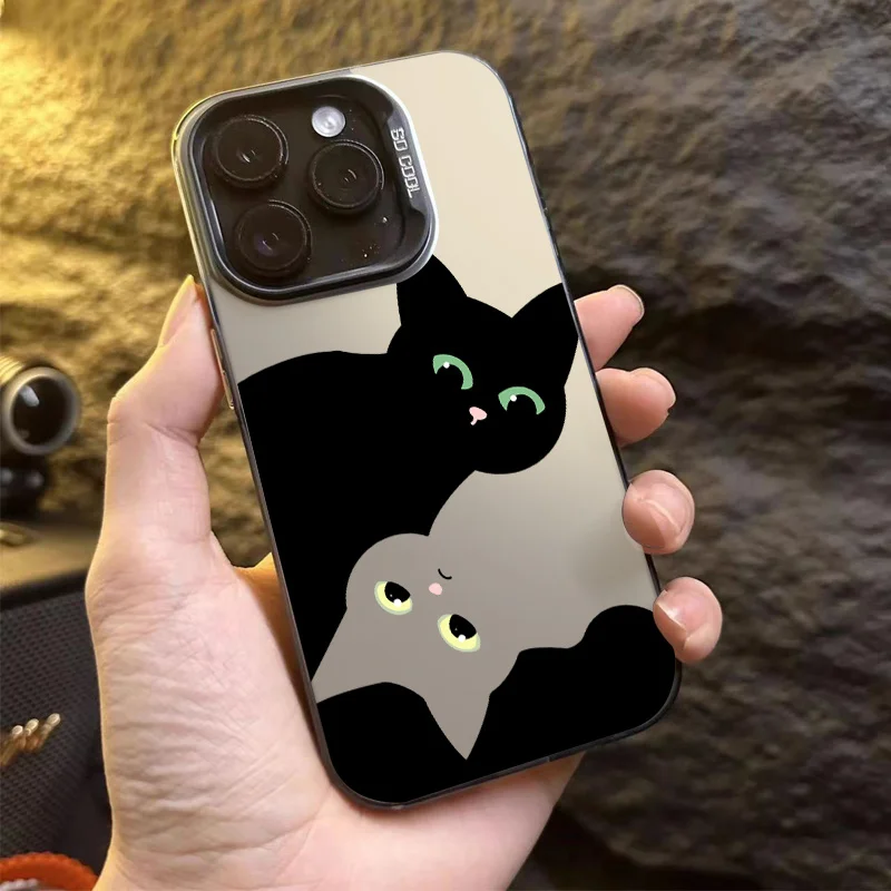 حافظة هاتف بنمط قطة باللونين الأبيض والأسود مناسبة لهاتف iPhone16، 15، 14، 13، 12Pro Max. #3