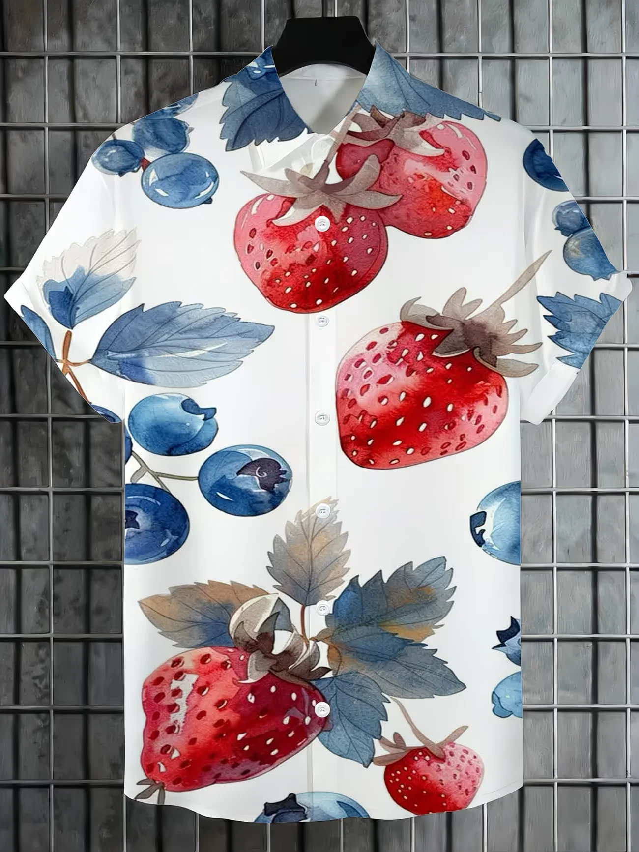 

Fruit pattern print, men's fashionable short sleeved shirt, loose top, outdoor street, casual and comfortable