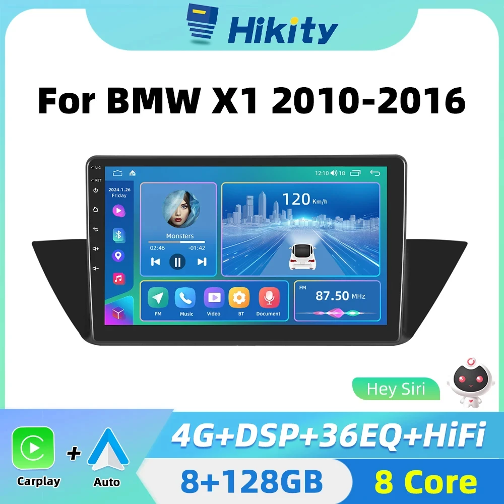 Hikity 10.1Inch HD Touch Screen 2 din Android Car Radio For BMW X1 2010-2016  Carplay Android Auto AutoRadio GPS WIFI RDS Mirror