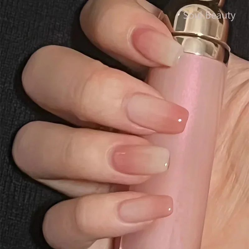 24 stücke rosa transparente tragbare künstliche Nägel Spitzen Pfirsich Gradient drücken auf Nägel Kunst volle Abdeckung wasserdichten künstlichen falschen Nagel