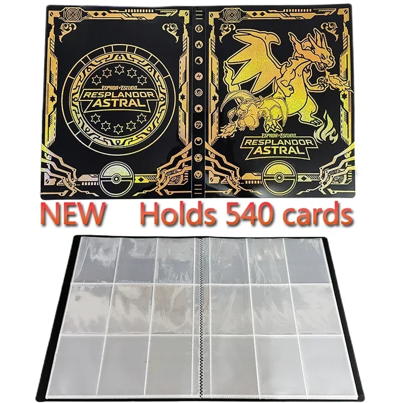 9 Pocket Charizard Cards Gilding Album Holder Cartoon Pokemones 540 Card Anime Map Game Collection Binder Book Folder Top Toys