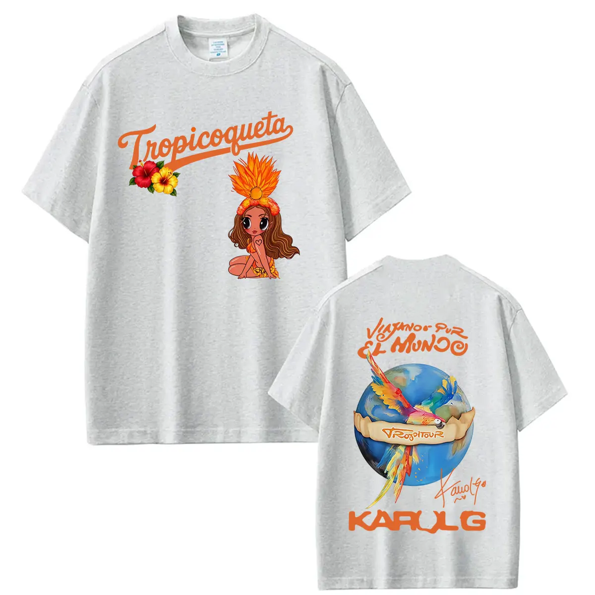 Karol G Viajando Por El Mundo Tropitour 2026 Grafik-T-Shirt für Herren und Damen, modisches Baumwoll-Freizeit-T-Shirt, Hip-Hop-Vintage-T-Shirts – Detail 4