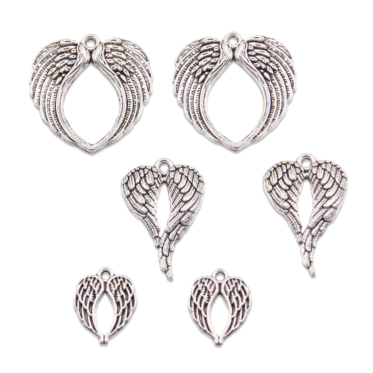 20Pcs 3 Style Mix Size Zinc Alloy Hollow Heart Wing Charm Jewelry DIY Christmas Wedding Pendant Necklace Accessories