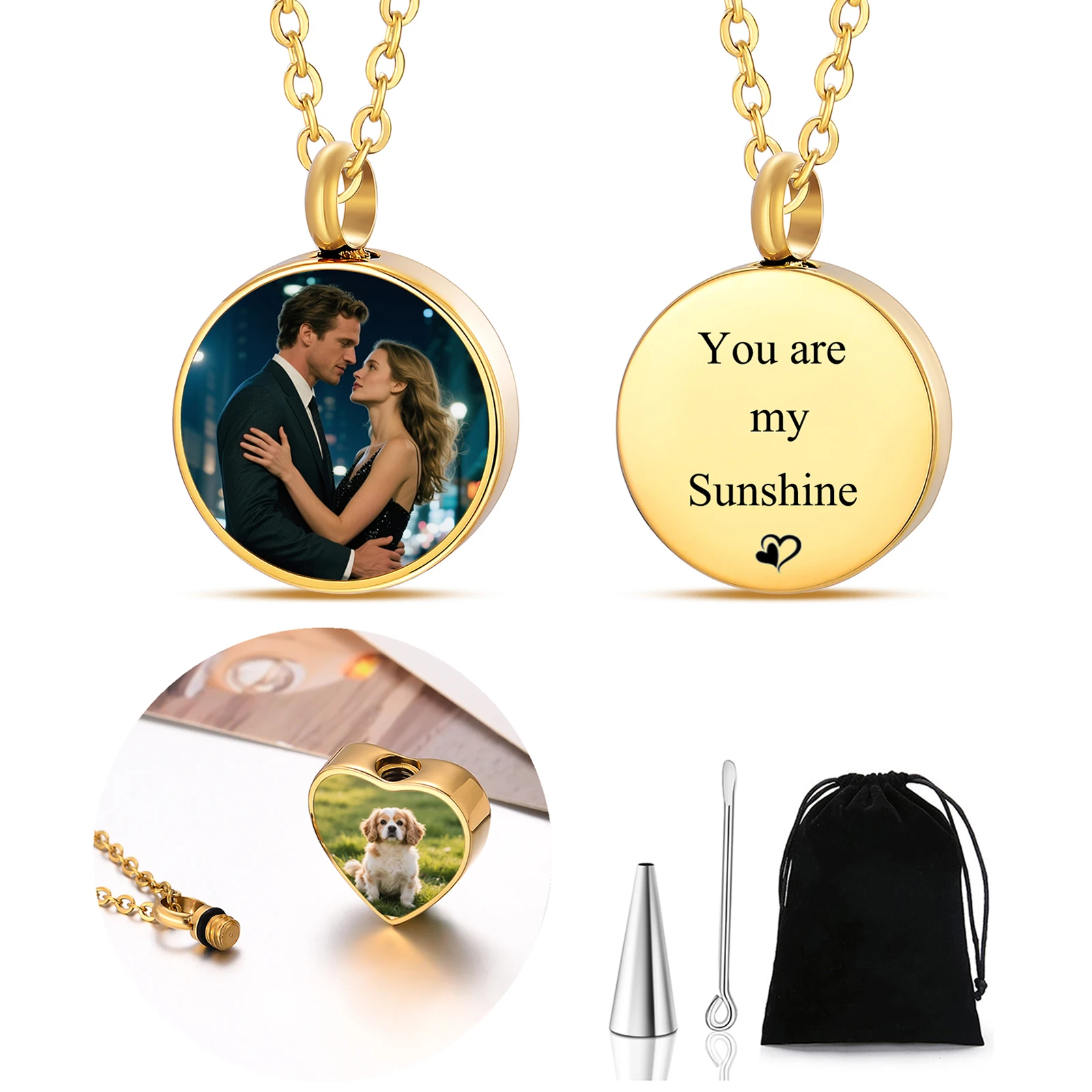 

Personalized Photo & Text Cremation Urn Necklace for Ashes Custom Memorial Keepsake Jewelry Stainless Steel Cremation Jewelry