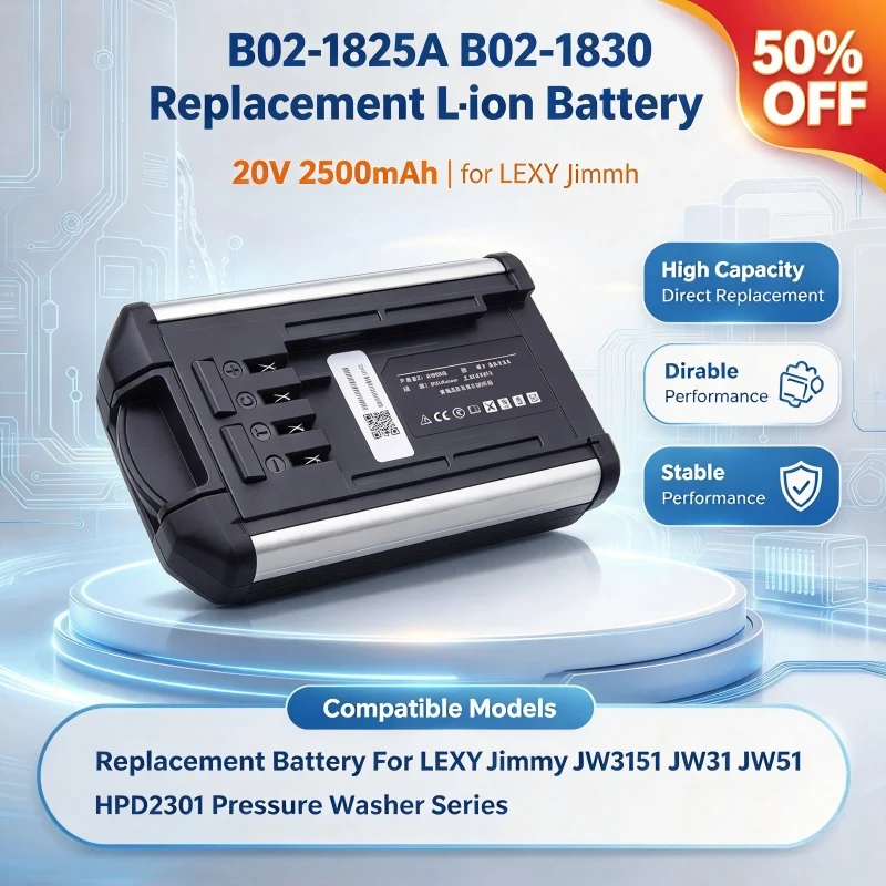 B02-1825A B02-1830 20V 2500mAh 3000mAh Li-ion Replacement Battery for LEXY Jimmy JW3151 JW31 JW51 HPD2301 Pressure Washer