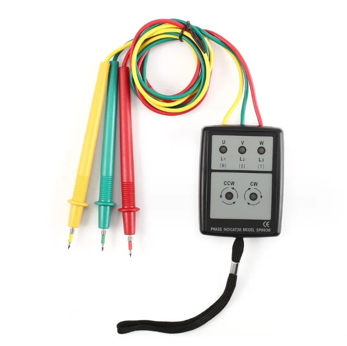 SP8030 3 Phase Rotation Tester Digital Phase Indicator Detector LED Buzzer Phase Sequence Meter Voltage Tester