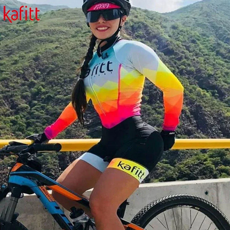 In Stock Kafitt Pro Women's Long Sleeve Cycling Jersey Style Breathable Bike Tights Macaquinho Ciclismo Feminino