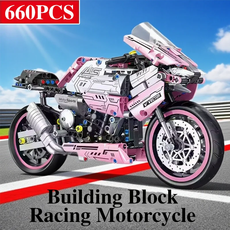 

Pink Motorcycle Building Block Set For Kids Ages 6-12 Creative Toy Gifts Compatible with 660 Blocks Holiday Recreational DIY Set