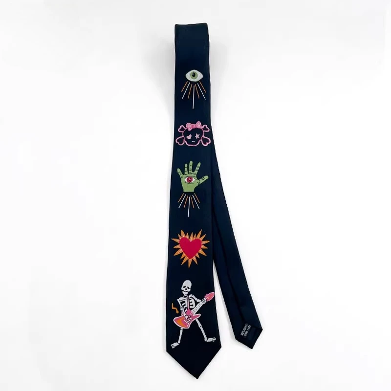 

Original tie embroidery black personality gothic shirt accessories men women cool jk neck ties punk fashion y2k palm neck tie