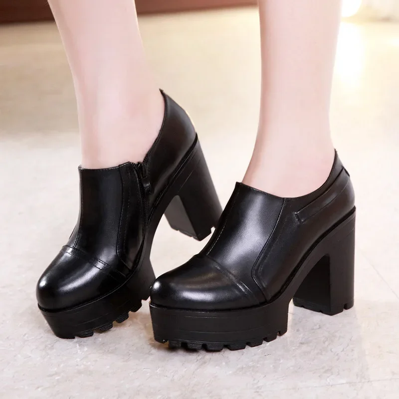 Plus Size 32-43 Block Heels Deep Pumps Women Platform Shoes 2021 Spring Fall Plush High Heels Shoes Elegant Office Model Shoe