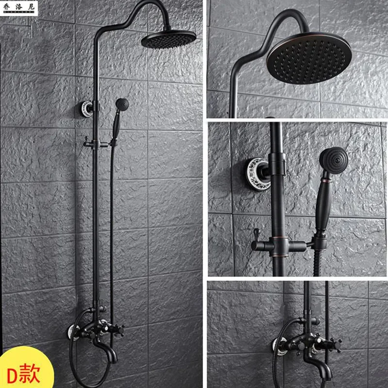 

Black ancient shower copper hot and cold water mixing valve rain shower set thermostatic lifting rotary shower set