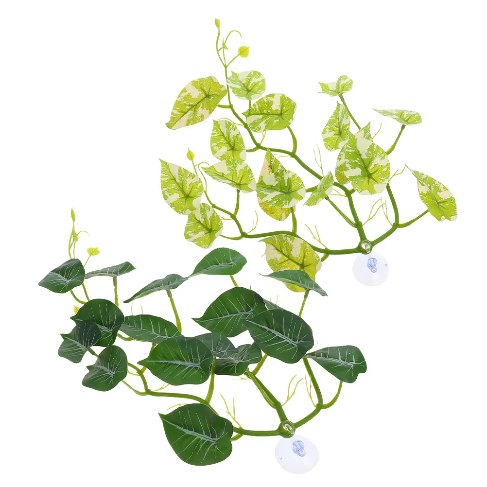 

2pcs Flexible Vines Realistic Leaves Reptile Tank Decorations For Turtle Terrarium Fish Tank Ornaments Wall Fake Plants Cage