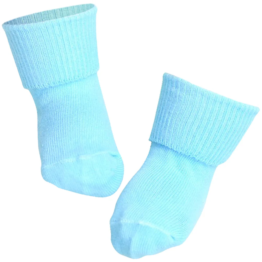 

Unisex Non-Slip Baby Socks Sky Blue Turn Cuff Cotton Soft Breathable Infant Toddler Socks Safe for Learning to Walk