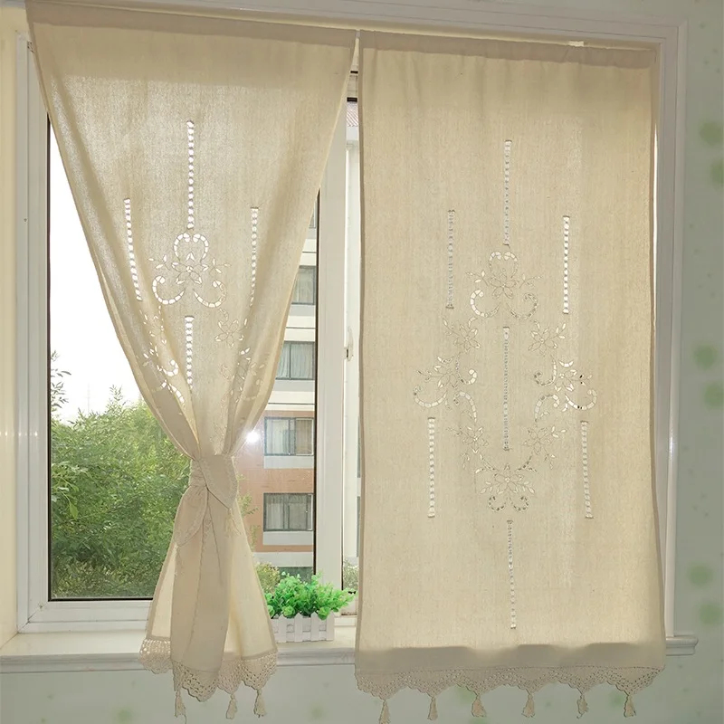 

1Pcs Solid Color Minimalist Short Curtains Partition Curtains Handmade Hollowed Out Threaded For Kitchen Bathroom