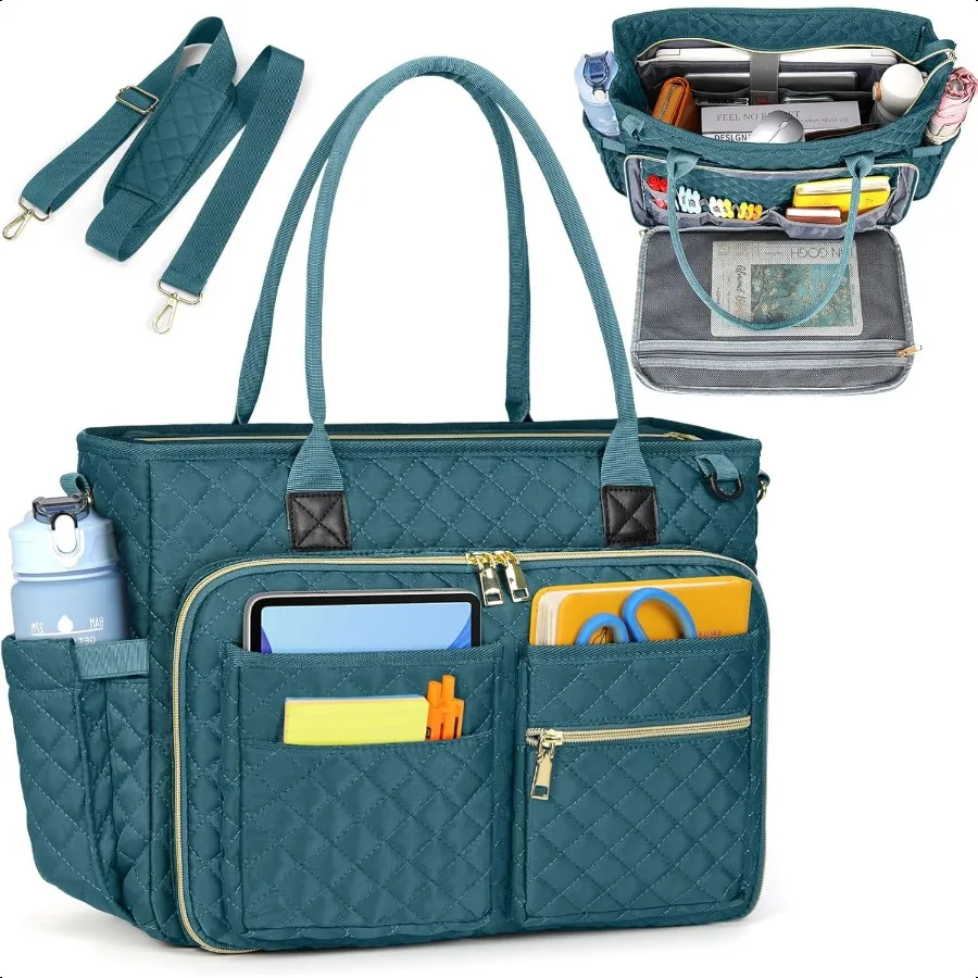 

Teacher Tote Bag 15.6 inch Laptop Bag for Women Work Bags Laptop Tote Bag Profional Computer Menger with Insulated Pocket Lapt