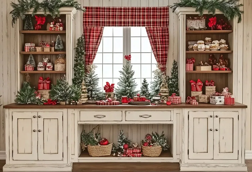 Mehofond Photography Background Christmas Kitchen White Cabinet Window Kids Family Holiday Portrait Decor Backdrop Photo Studio