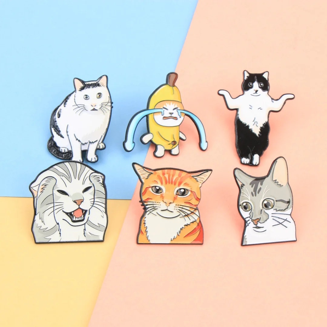 Lustige Cartoon-Katzen-Meme-Emaille-Anstecknadeln, Niedliche Ausdrucksstarke Kätzchen-Broschen für Rucksack, Kleidung, DIY-Deko-Accessoires – Detail 6