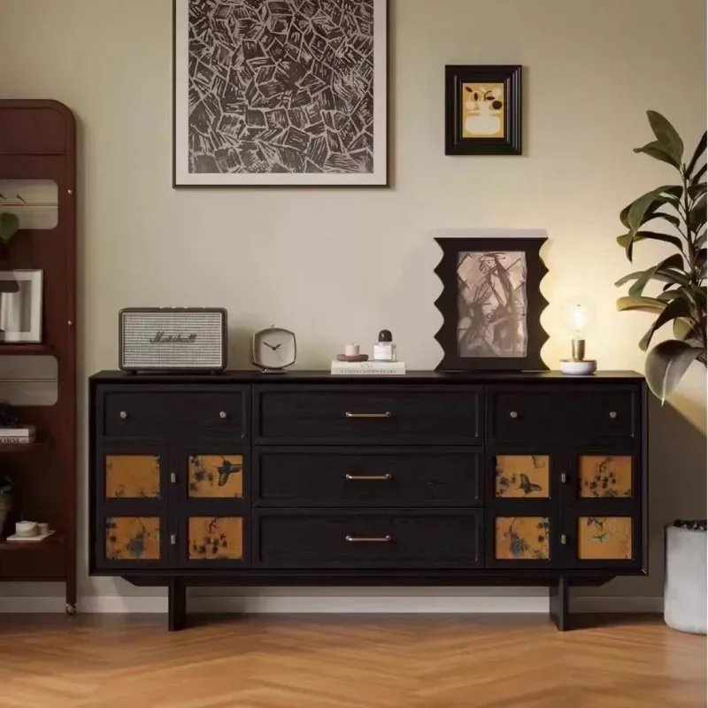 Retro wind side cabinet Solid wood dining side cabinet French medieval side cabinet Fragrant cloud yarn module