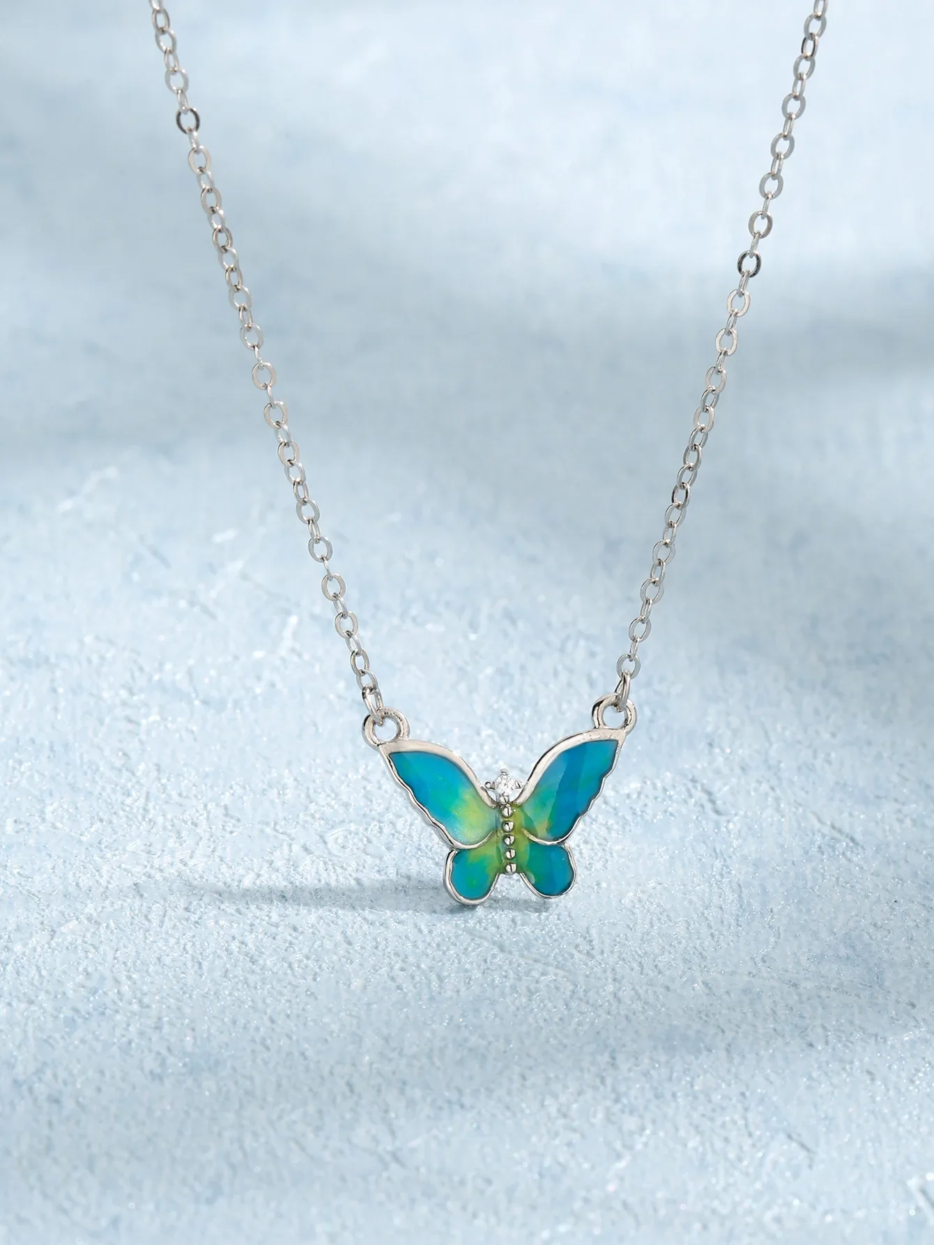 Women's Butterfly Necklace with Blue Green Made of 100% 925 Silver and Zircon, Simple Style for Anniversary or Daily Wearing