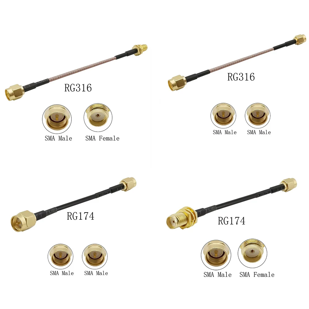SMA Male to Female/SMA Male to Male Nut Bulkhead RF Coaxial Cable Connector RG316 RG174 Extension Cord Jumper Pigtail 7-50cm