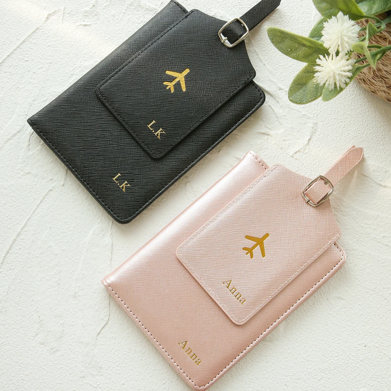 Custom Foil Name Passport Holder & Luggage Tag 2Pcs Gift Box Set Portable Travel Organizer Personalized Elegant Gift