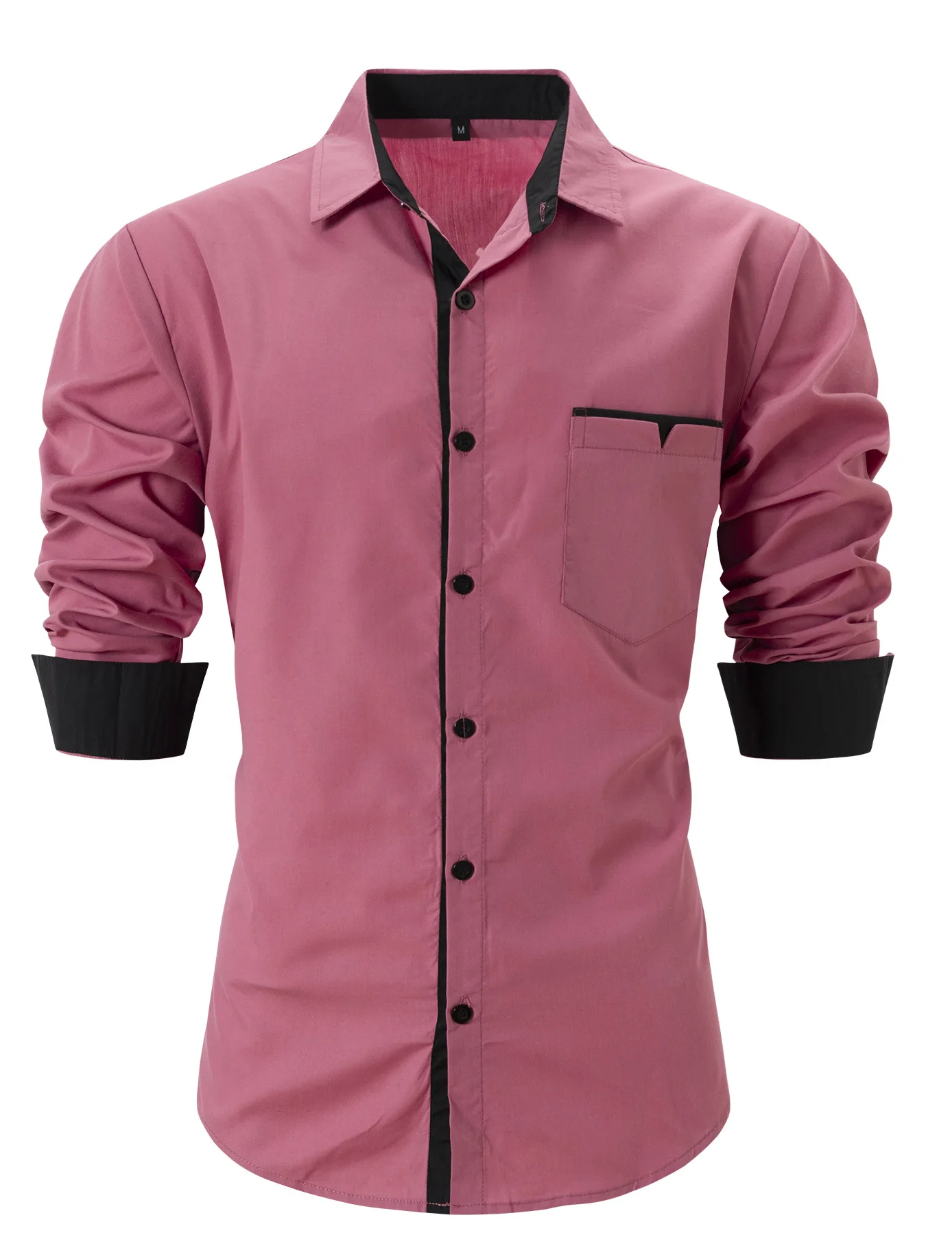 New style men's spring and autumn fashion color with lapel long sleeve top trend business solid color slim casual shirt