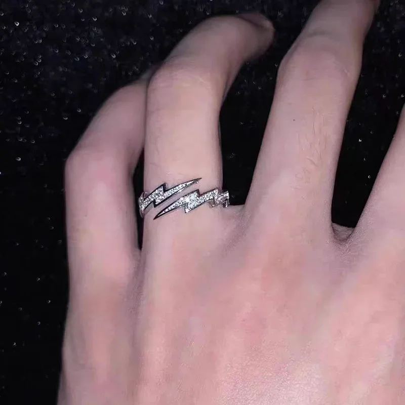 فاسق جديد الهيب هوب فضي اللون البرق خواتم مفتوحة للنساء الرجال العصرية غير النظامية EKG السبابة البنصر شخصية مجوهرات هدية #1