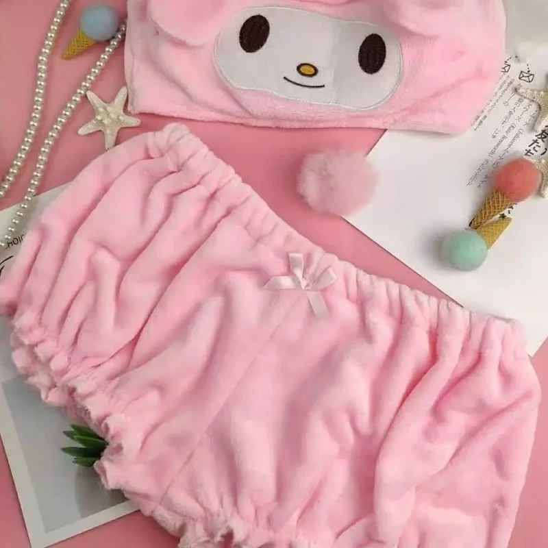 Kuromi Cartoon Kawaii Autumn Winter Mymelody Yugui Dog Cinnamoroll Pajamas Underwear Bra Little Devil Creative Sexy Homewear