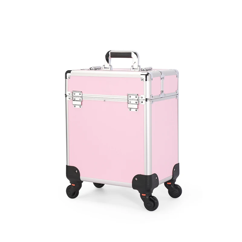 Large Capacity Aluminum Rolling Makeup Case Lockable Cosmetic Nails Supplies Salon Organizer Trolley Case With Trays