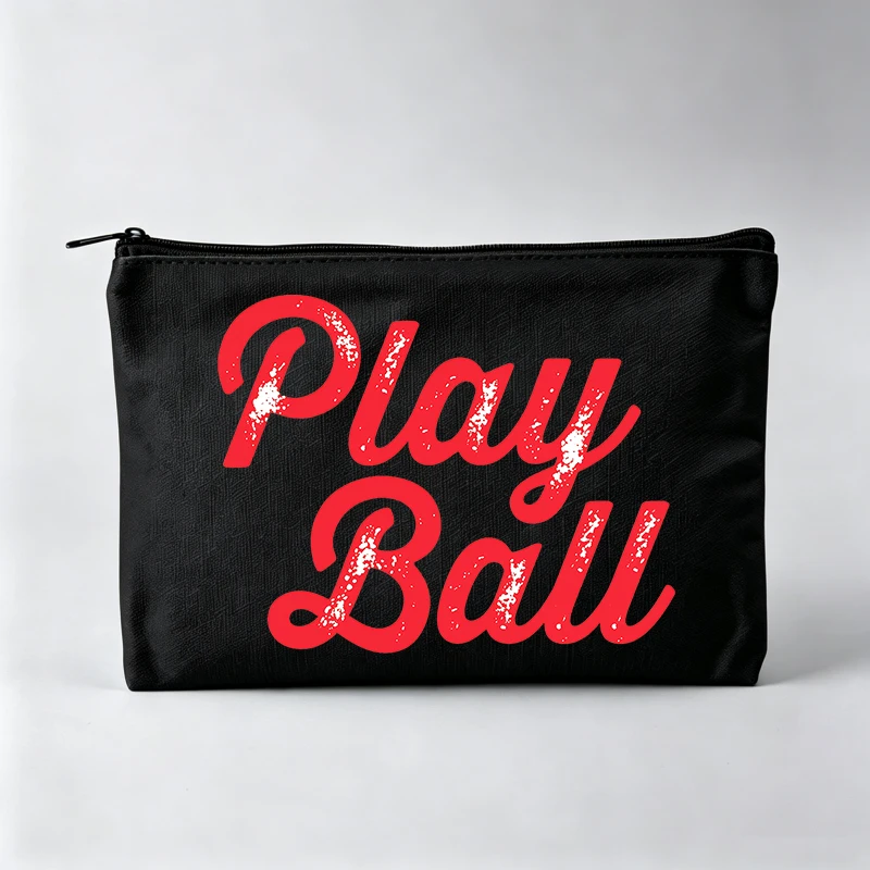 Women's Slogan Style Makeup Bag with Red Typography Print, Casual Cosmetic Pouch for Daily Use