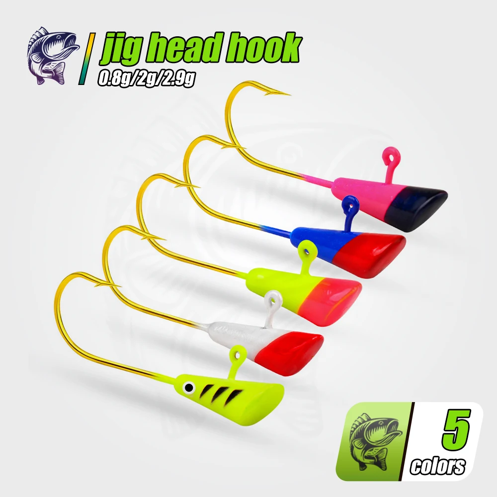5pcs Jig Head Colored Soft Worm Jig 0.8g/2g/2.9g Stand-Up Jig Head High-Visibility Colors Sharpened Hook Wholesale Price