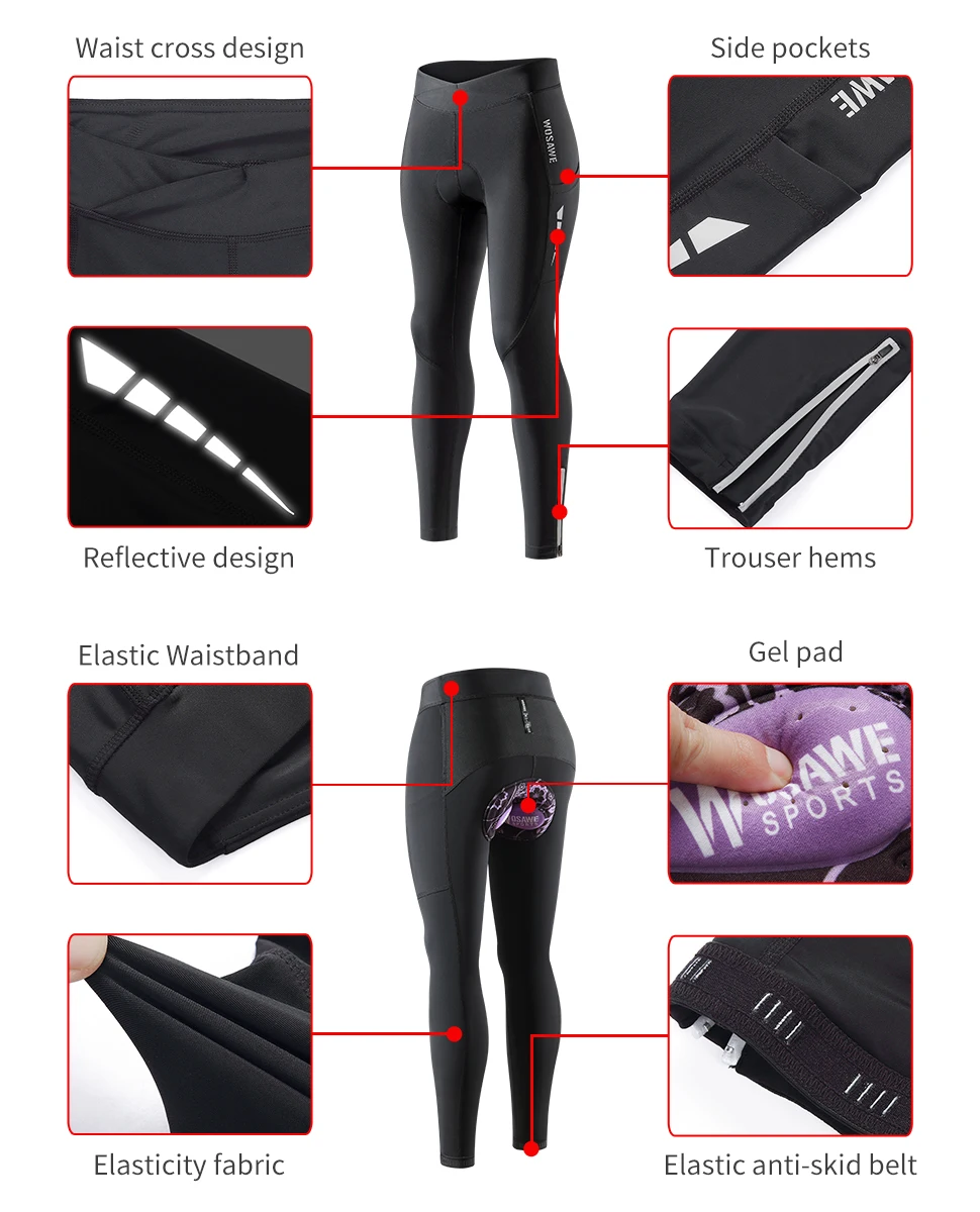 WOSAWE Women Cycling Pants Shockproof Mountain Bike Riding Trousers Anti-Sweat 3D Anti Slip Padded Gel Racing MTB Bicycle Pants