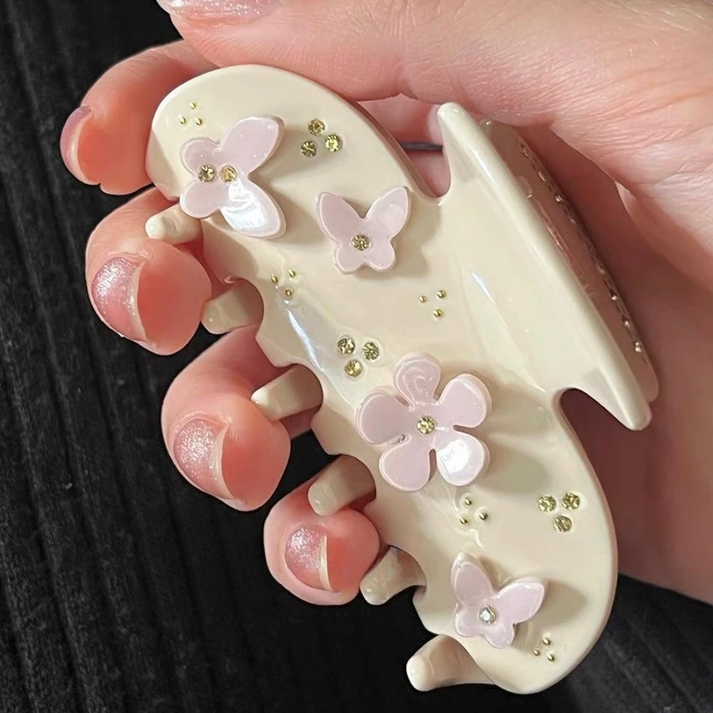 

Cute Pink Flower Hair Claw Clip for Women Large Acrylic Bow Butterfly Rhinestones Hair Clip Vintage Clamp Hair Accessories