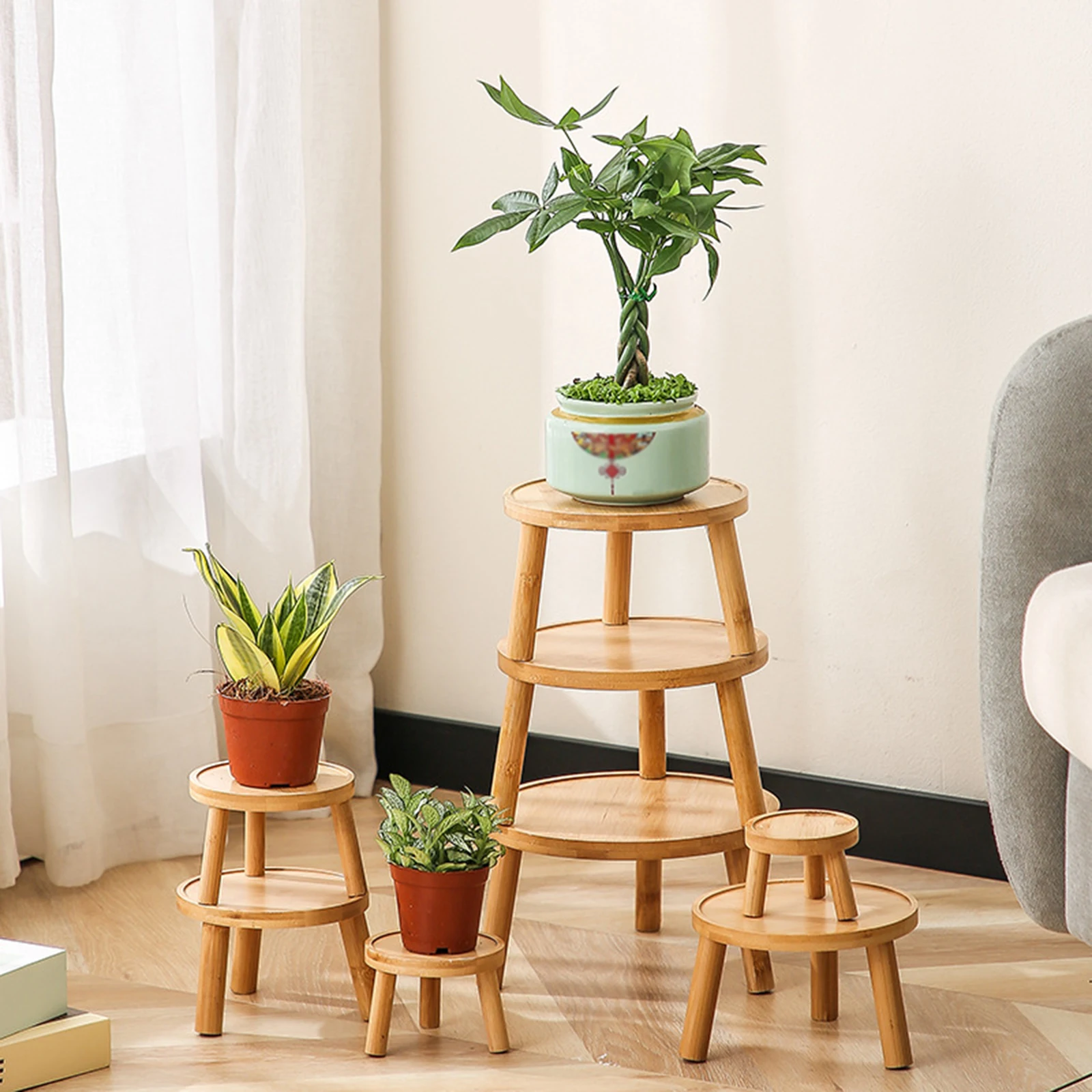 Small Planter Rack Wooden Plant Stand Flower Pots Stand Mini Plant Table Flower Pot Holder for Living Room Patio Balcony Garden