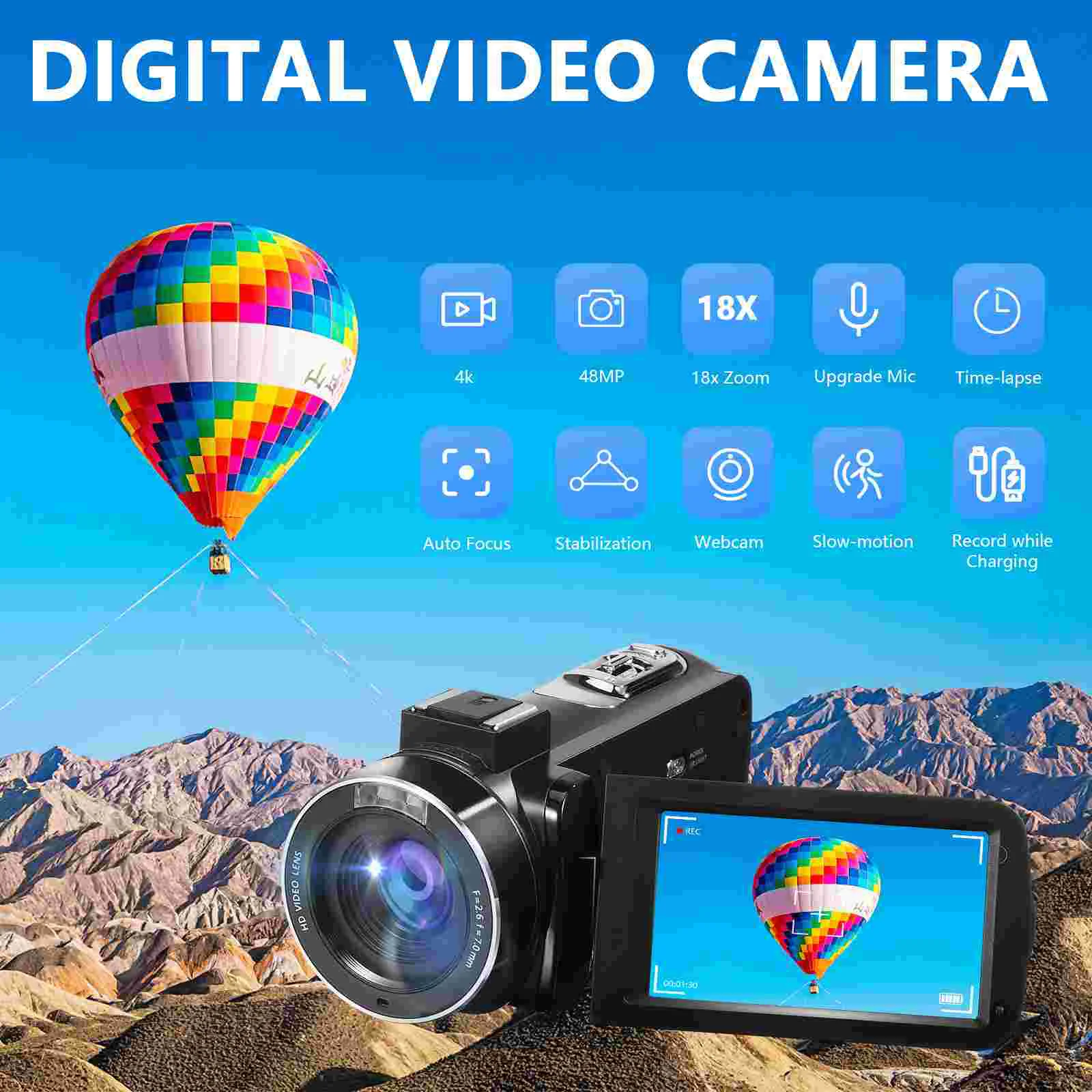 Digital Video Camera Inspection Vlogging For Recording 1700mAh Plastic