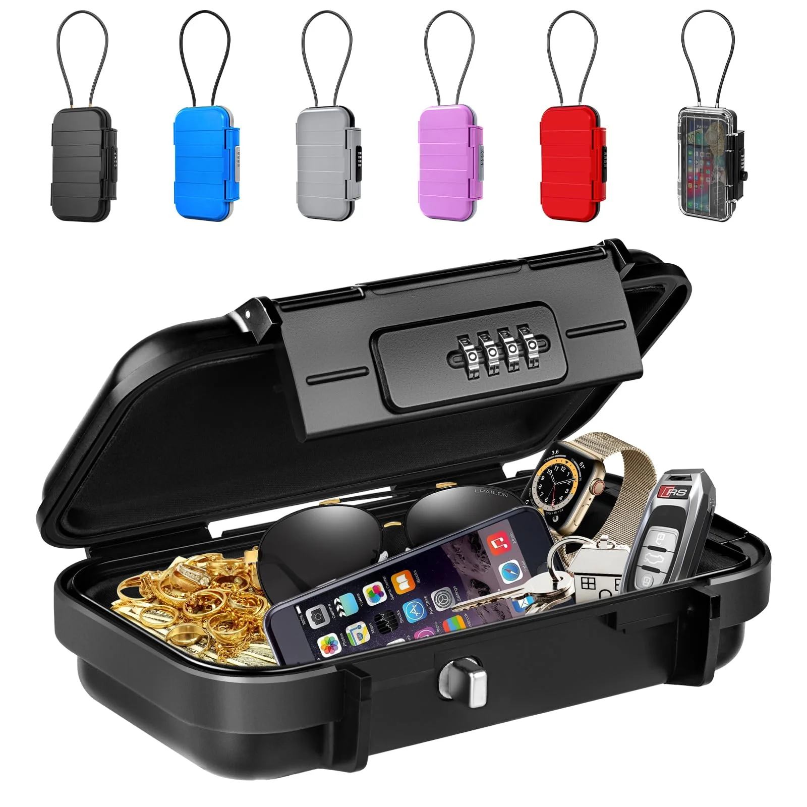 Security Portable Beach Safe Lock Box Waterproof Anti Theft Storage for Phone Wallet Keys