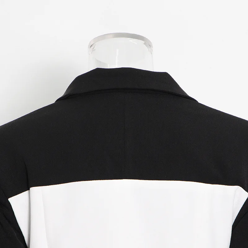 HKSH الخريف جديد المرأة العصرية السترة المرقعة التباين اللون كم طويل زر واحد سستة سليم صالح أنيقة شيك معاطف HK8960